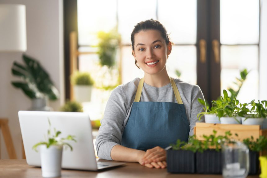 Woman caring for plants